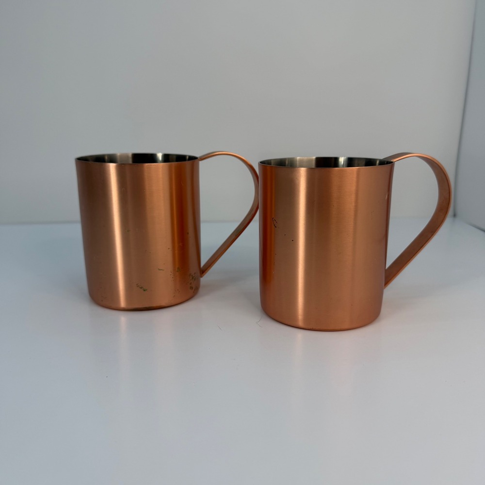 Crate & Barrel Moscow Mule Mug Set of 2 Copper Stainless Steel‎ 16oz Patina